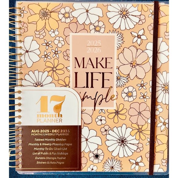17 Month Planner MAKE LIFE SIMPLE Aug 2025 - Dec 2026 Weekly Planning Notes Gift - Picture 1 of 16